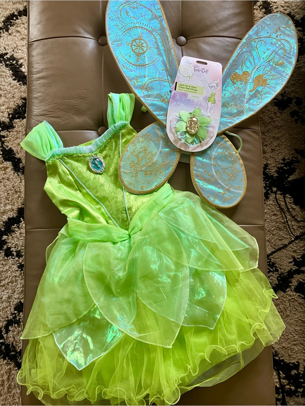 Disney Bright Green Tinker Bell Fairy Costume with Wings